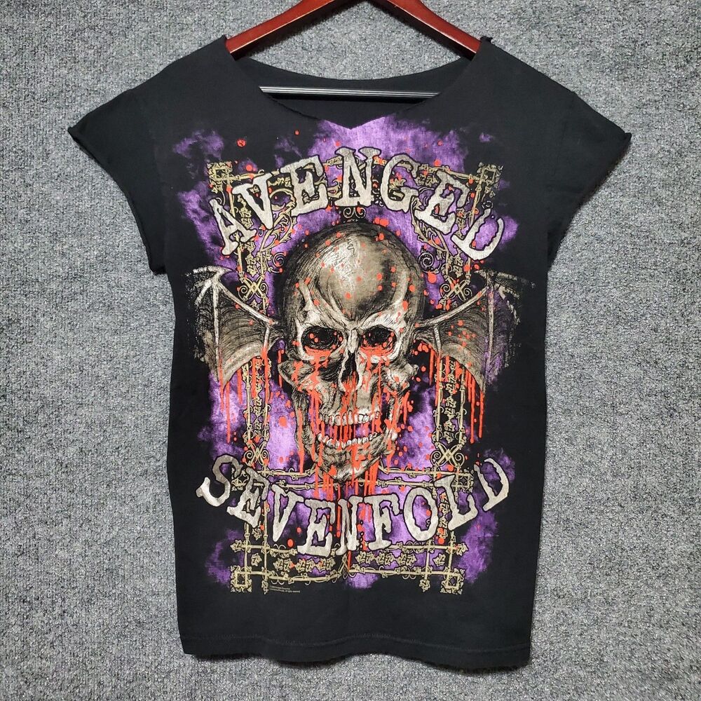 Avenged Sevenfold Shirt Adult Small Black T-Shirt 2009 Deathbat Heavy Metal Rock